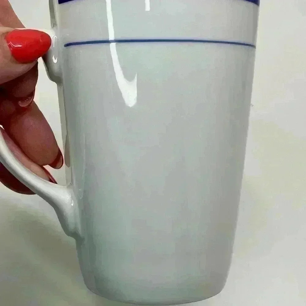 20 Strawberry Street Diner-ware Blue Mugs set of four white restaurant Styled - Picture 2 of 3